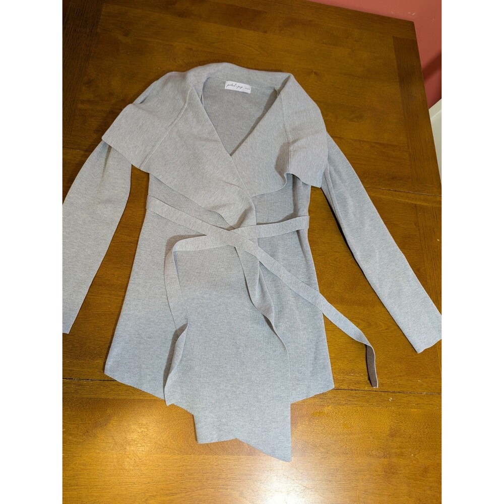 Petal + Pup Grey Ribbed Wrap Cardigan Sweater Jacket Belted US 6 Quiet Luxury